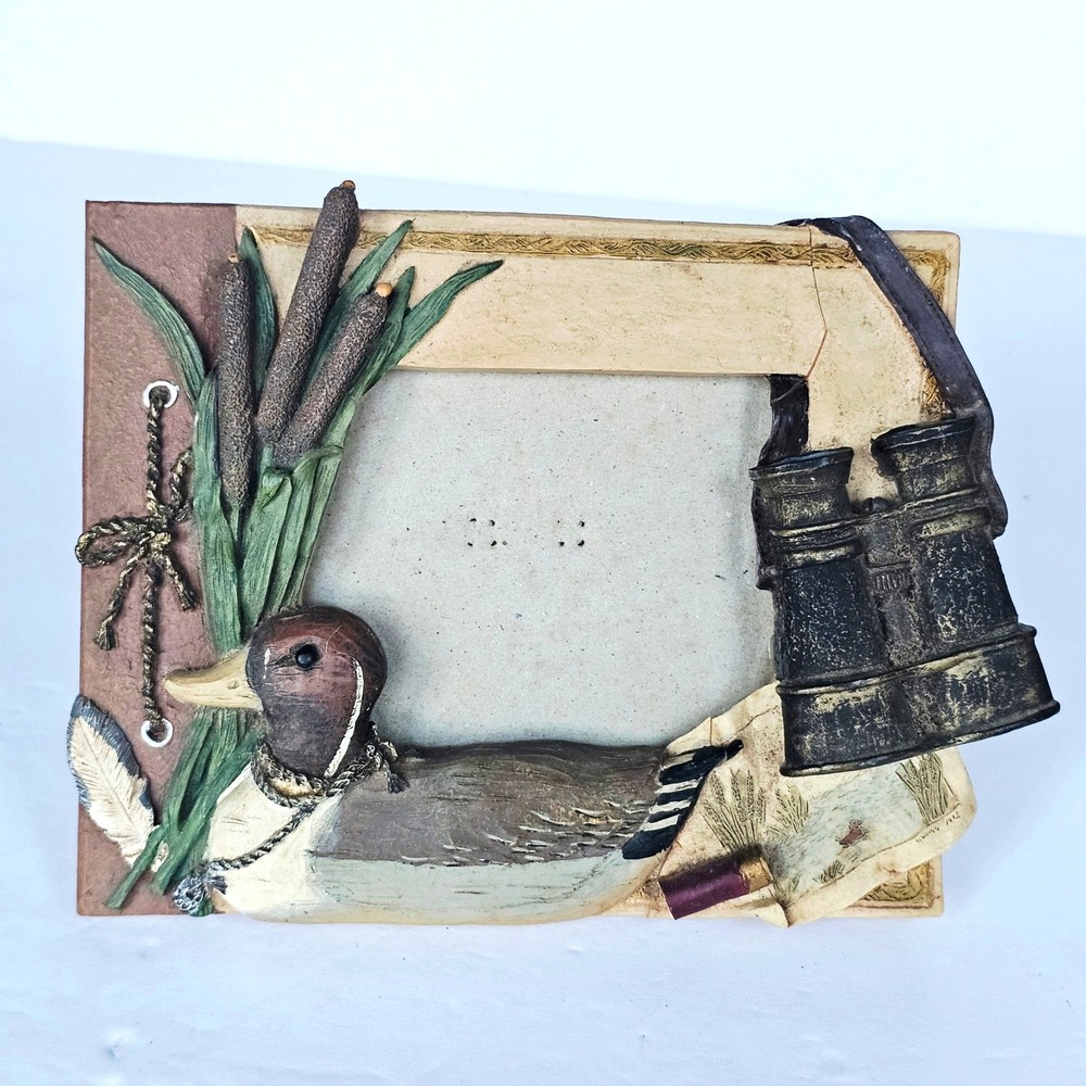 Vintage Duck Hunting Picture Frame 3D Resin Mallard Binoculars Rustic Cabin Core